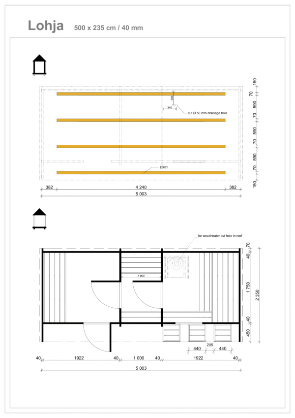 Ovaalisauna Lohja, 3 huonetta 500 x 235 cm - Image 4