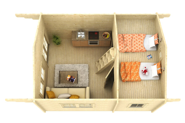 Makuuparvellinen höylähirsimökki Alpina 34 m2 - Image 2