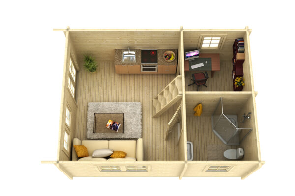 Makuuparvellinen höylähirsimökki Alpina 34 m2 - Image 3