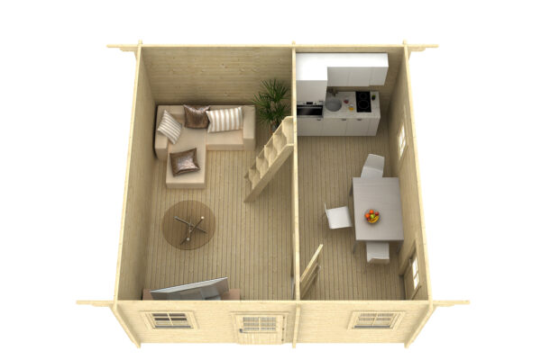 Makuuparvellinen höylähirsimökki Andorra 50 m2 - Image 3