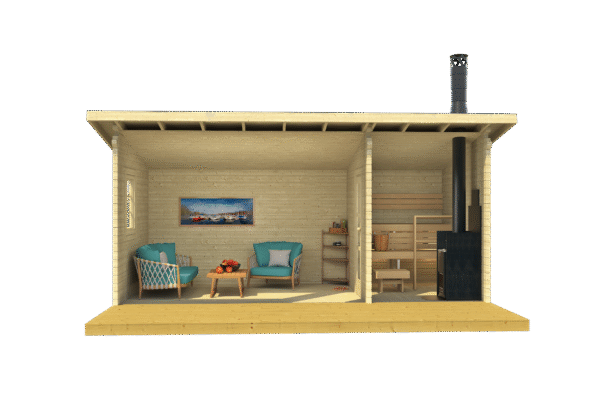 Valmissauna Moderni 19 pukuhuoneella ja etuterassilla - Image 3