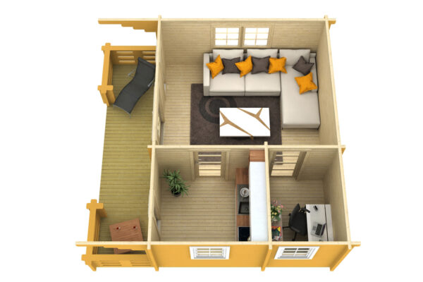 Monviso-70_col_3dplaan Höylähirsimökki Monviso 33 m2 - Image 3