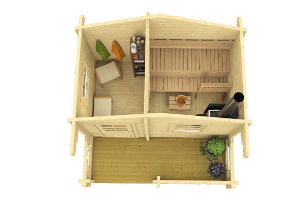 Piha-Tuuri_12_3dplan Valmissauna Piha-Tuuri 12 pukuhuoneella ja etuterassilla - Image 3