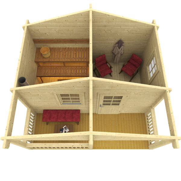 Sauna-Kalevi_3dplaan Pihasauna Kalevi pukuhuoneella ja etuterassilla - Image 2