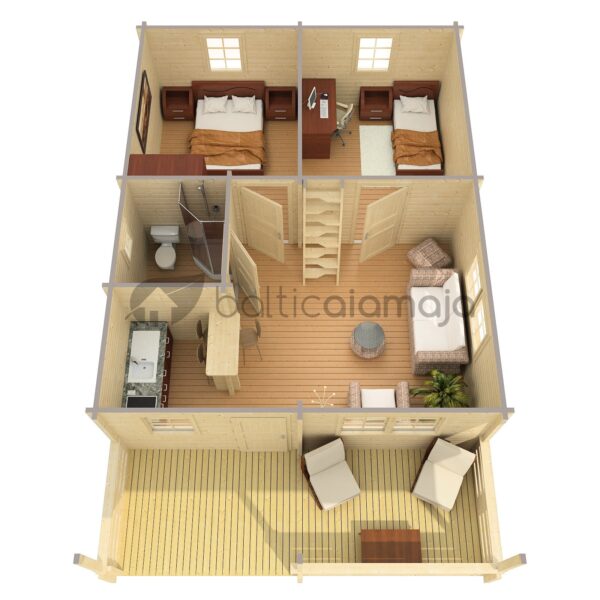 Makuuparvellinen höylähirsimökki Toledo B 58 m2 - Image 3